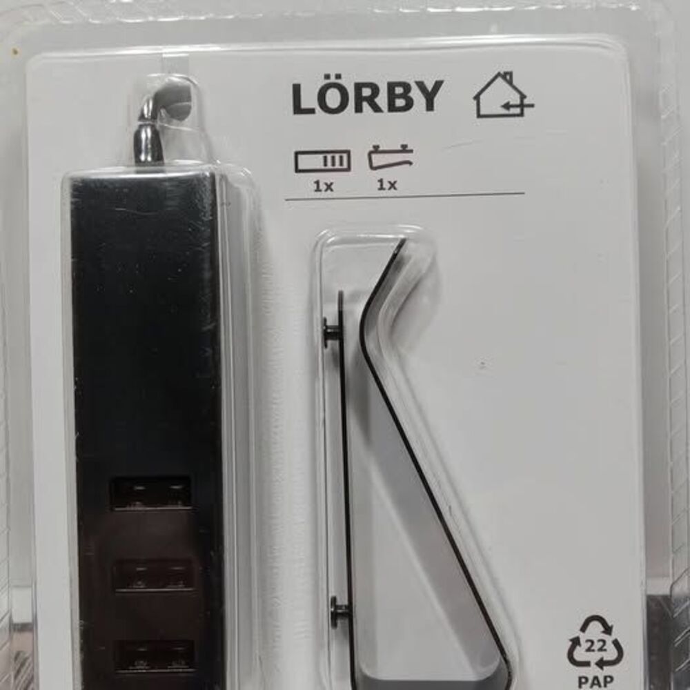 IKEA LÖRBY 3-Port USB Charger with Clamp Black